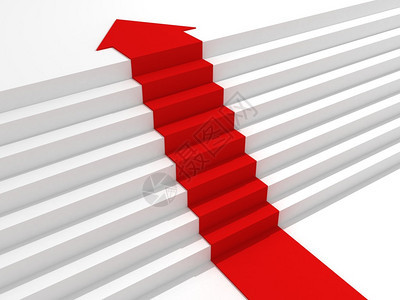 红色箭头迈向成功阶梯的顶端图片