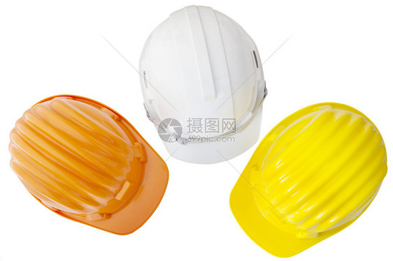 多色安全建筑防护头盔的顶端视图图片