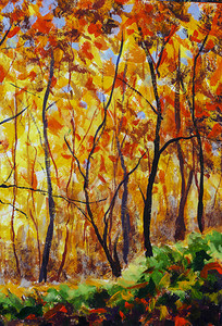 原画布面油画秋季森林景观图片