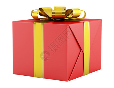 红色礼品盒带有金丝带白图片