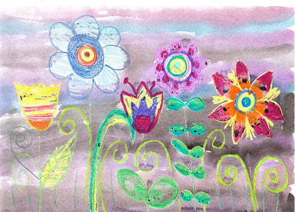 儿童水彩画夏天的自然图片