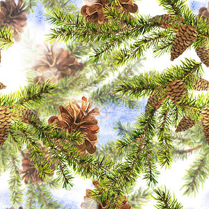 圣诞水彩无缝背景与Fir树图片