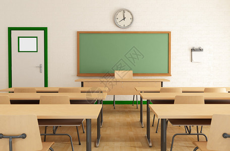 教室木家具和用砖墙翻滚的绿设计图片