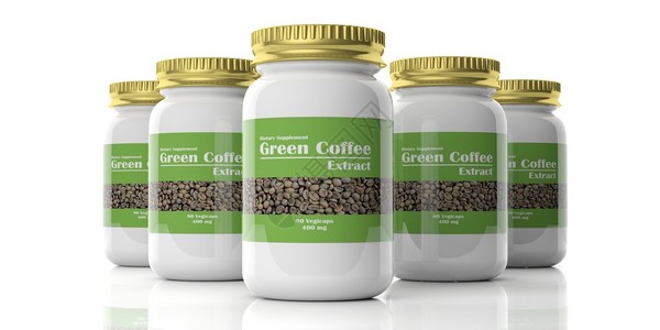 3d渲染瓶与绿咖啡提取物图片