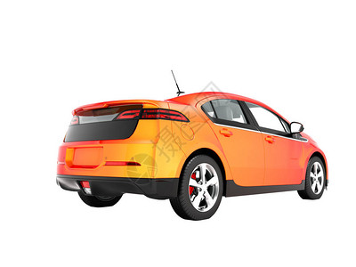 现代电动汽车轿背影黄色红3D在白色背图片