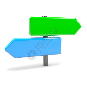 蓝色和绿色箭头路标3D插图叉概念背景图片