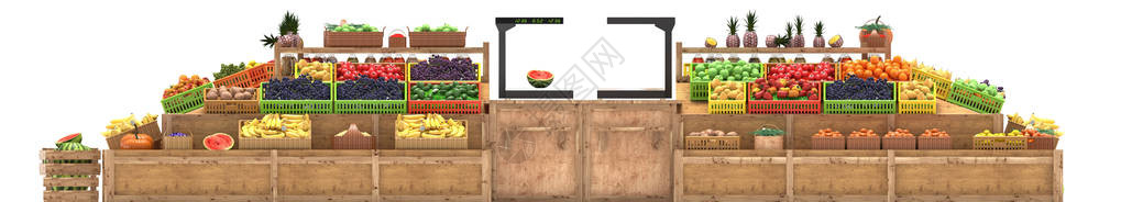 水果和蔬菜新鲜食品白底孤立的市场摊图片