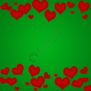 绿色背景上的红心形背景背景图片