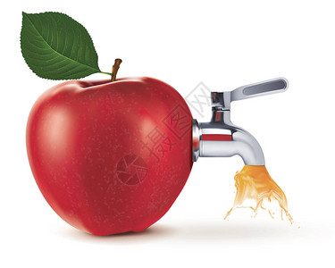 果汁从苹果流经水龙头图片
