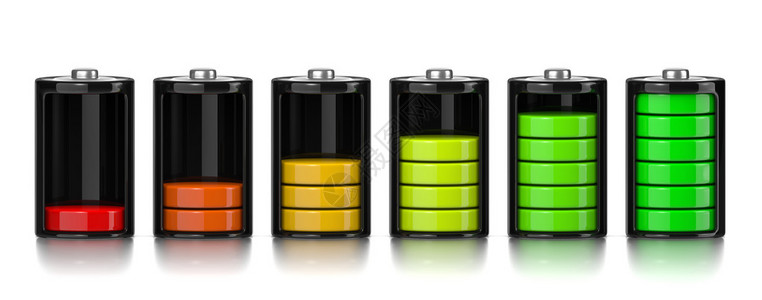 一组电池荷水平图表在白色背景上单独显示图片