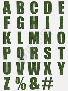 英语字母表中的字母由绿草制成与白色隔离背景图片