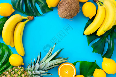 柠檬海报热带水果背景平躺文字空间背景
