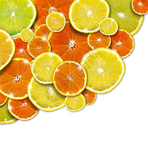 背景与橙片和柠檬片和反射图片