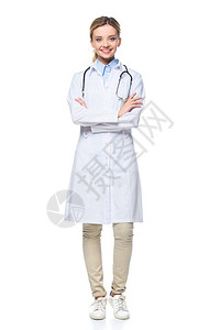 身着白外套的年轻女医生图片