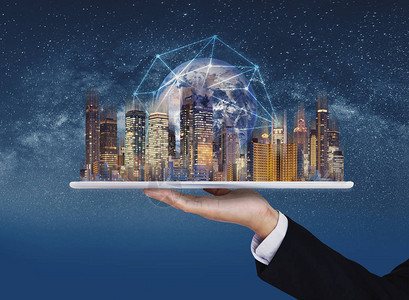 增强现实智能科技智慧城市房地产和区块链业务此图像的元素由美航图片