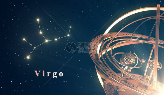 Zodiac星座Virgo和AmilliarySpace覆盖蓝色背景图片