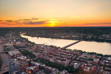 波士顿CharlesRiver日落空中观察城图片