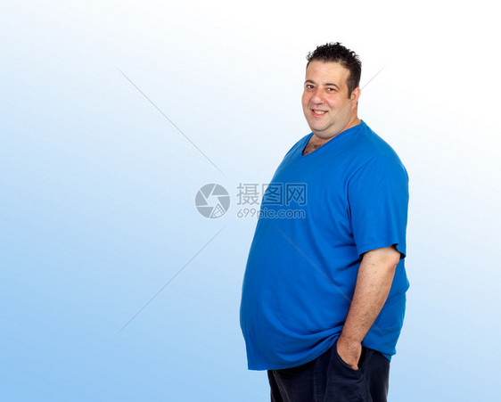 快乐的胖子在蓝色图片