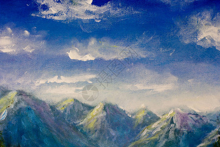 油画山上的蓝天美丽的山景墙壁装饰的艺术印刷品亚克力艺术品大尺寸海报水彩画现背景图片