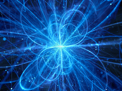 空间中蓝色发光混乱曲线量子理论计算机产生抽象背背景图片