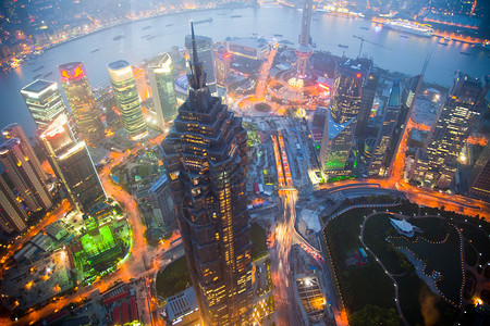 上海浦东夜景鸟瞰图背景图片