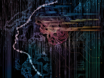 智人CPU思维系列适合作为计算机科学人工智能和通信项目背景的人脸轮廓和技术符设计图片