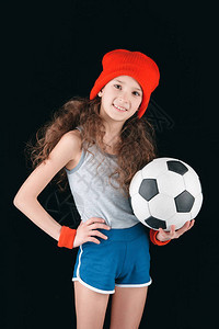 体育女运动员的肖像足球在黑人活跃儿童图片