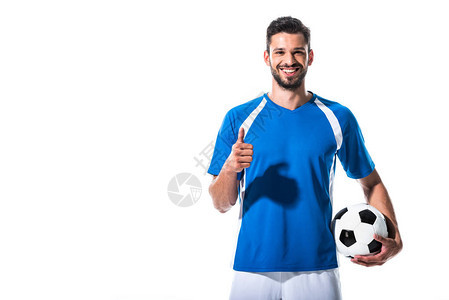 快乐足球运动员球露出大拇指图片