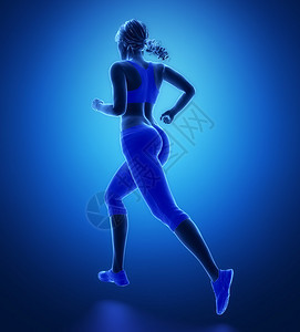 女慢跑者在蓝色图片