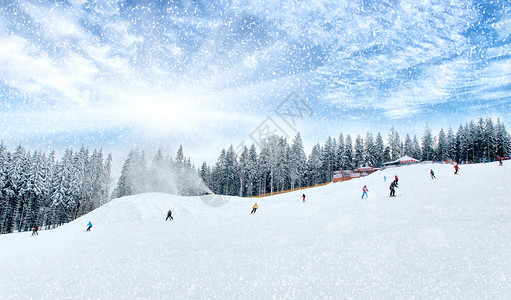 滑雪的冬景图片