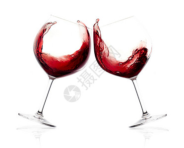 干杯红酒吐司溅两个眼镜一起点击在白色背景将红酒溅在llo图片