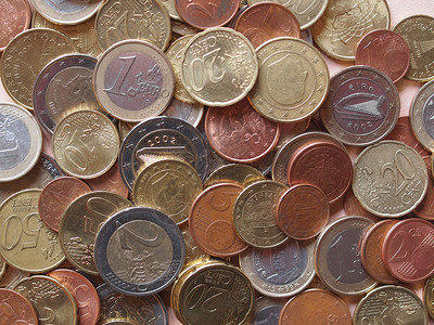 欧盟的许多欧元硬币货可用作背景图片
