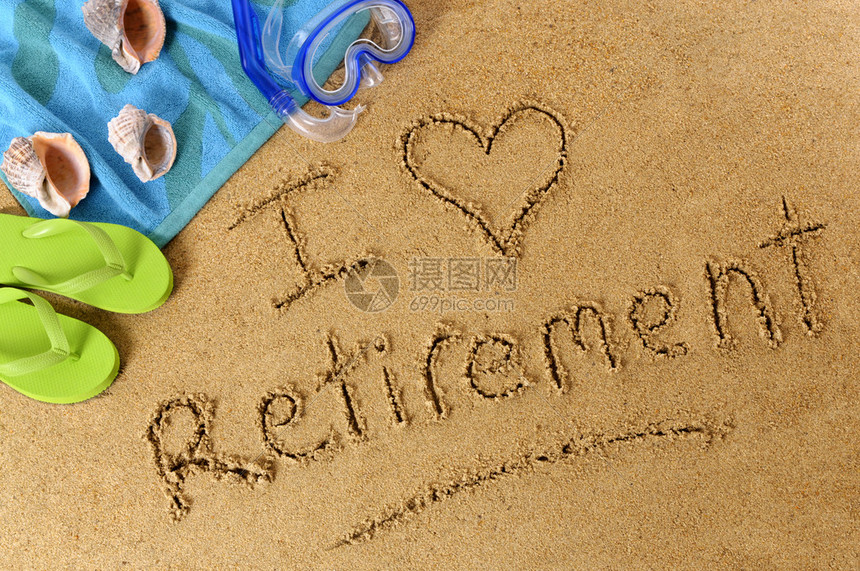 海滩背景毛巾和翻滚还有我爱的退休词图片