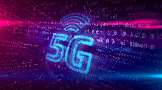 5G第五代蜂窝移动通信3D插图现代高速无线电话网络全息图符号在动图片