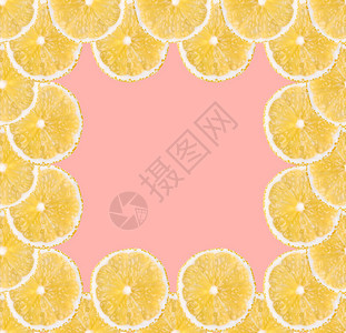 新鲜黄柠檬切片背景广场水果框架关闭图片