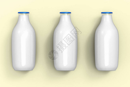 三瓶奶在黄色浅黄色背图片