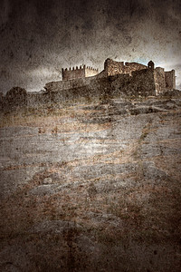 废墟也浪漫古老的中世纪城堡背着坚固插画