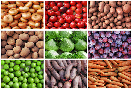天然水果和蔬菜背景拼贴图片