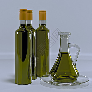 玻璃壶和三瓶橄榄油图片