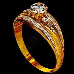 与宝石的订婚金戒指为恋爱中的人配备宝石的奢华珠宝首饰黑色背景图片