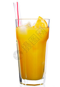 杯上白色孤立的橙汁背景图片