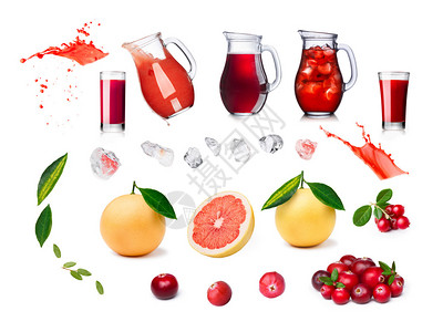 蔓越莓和葡萄柚饮料的DIY套件一组投手眼镜飞溅冰块葡萄柚蔓越莓和图片