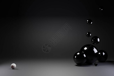 黑色抽象3d渲染背景计算机生成与几何形状球背景图片