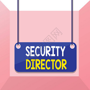 显示安全总监的概念手写概念意思是为企业工作的私人安全部队负责人董事会彩色背景板附加字图片
