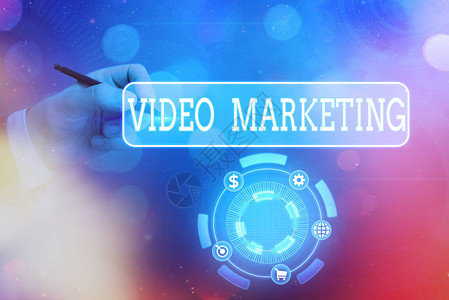 显示视频营销的文本符号使用视频宣传和营销您的产品或服务的图片