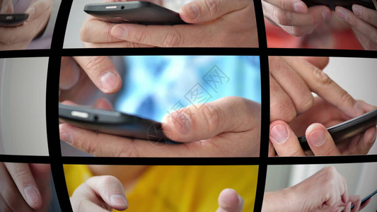 手持智能手机在触摸屏上键入文本和使用应程序的手特写一个人在社交网络中输入消息并寻找信息有很多图片