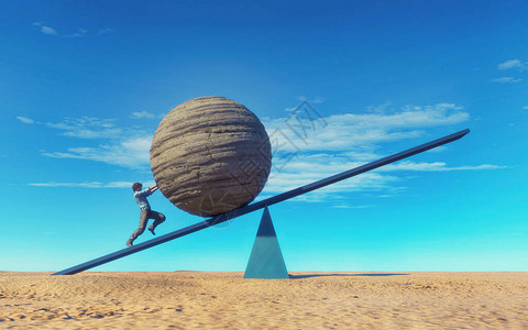 人推着一个大岩石球体保持平衡雄心壮志和克服障碍的概念这是一个3图片