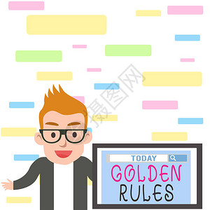显示黄金法则的书写笔记应遵循的基本原则的商业概念重要原则男演讲者监视器在屏幕演示或报告上图片