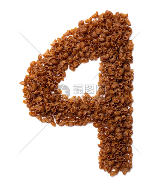 阿拉伯数字4来自白色孤立背景上荞麦苋菜粉的干意大利面由通心粉管制成的食物图案商店图片
