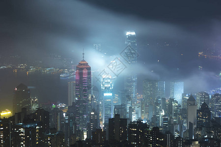 香港维多利亚港朦胧夜景图片